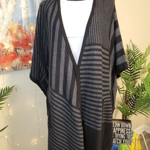 Splendid Black and Gray Striped Poncho